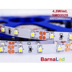 Tira LED 5 mts Flexible 24W 300 Led SMD 3528 IP20 Blanco Cálido Alta Luminosidad